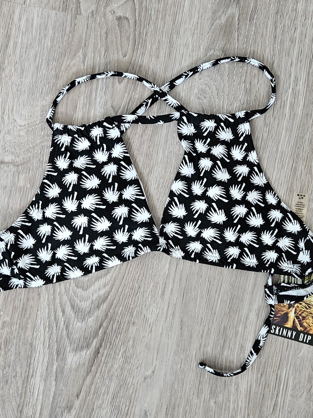 Melissa Black & White Palm-Print Bikini Top